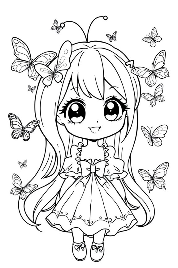Anime-Mädchen Schmetterling Ausmalbild