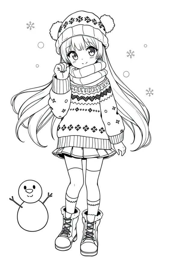 Anime-Mädchen Winter Ausmalbild