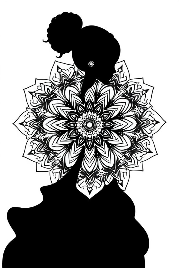 Schwarzes Mädchen Silhouette Mandala