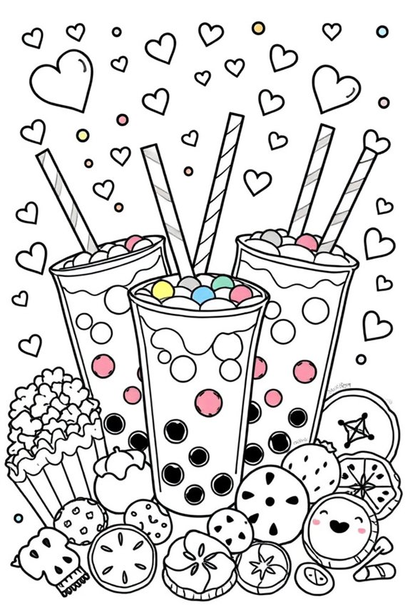 Boba und Snacks Ausmalbild