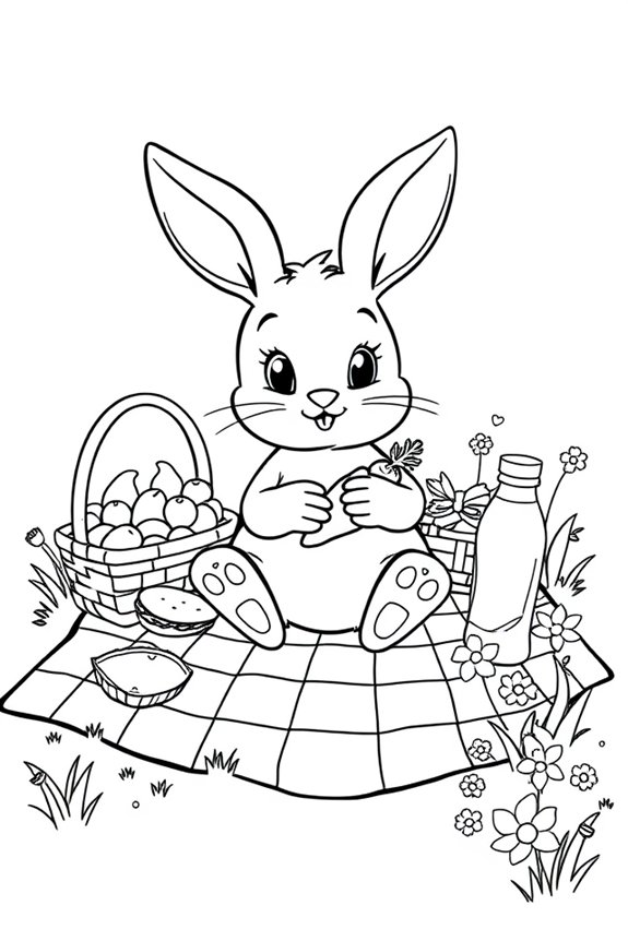 Osterhasen-Picknick-Ausmalbild