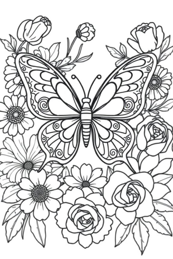 Schmetterling und Blumen Ausmalbild