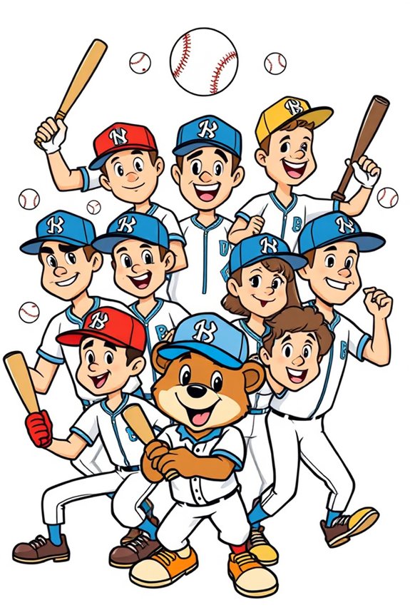 Cartoon-Baseballmannschaft Ausmalbild