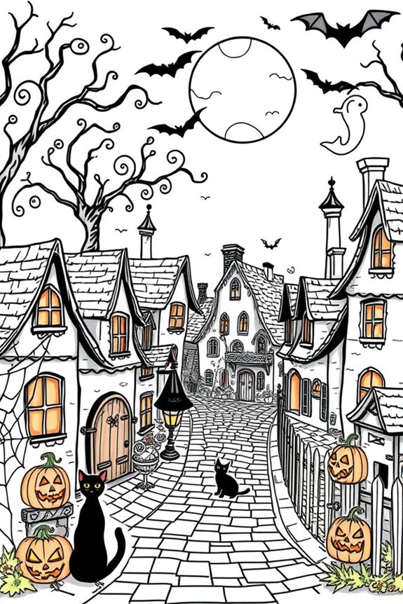 reizvolle Halloween-Stadt Ausmalbild