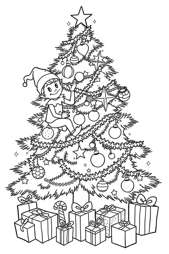 Weihnachtsbaum schmückender Elf