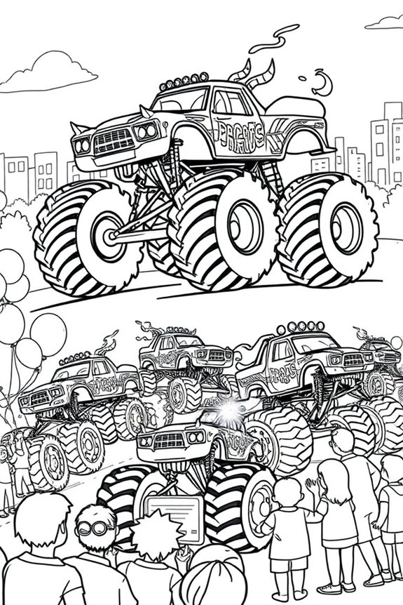 bunte Monstertruck-Parade