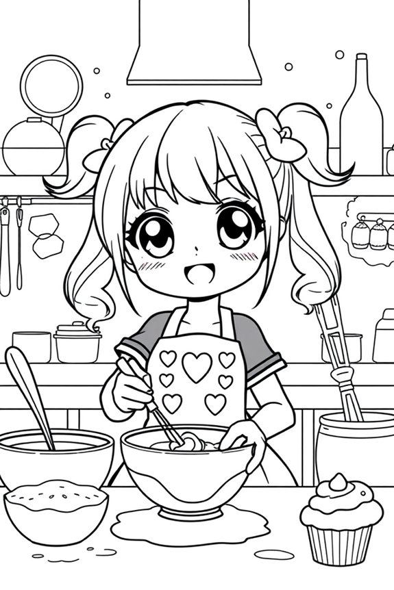 niedliches Anime-Mädchen beim Backen