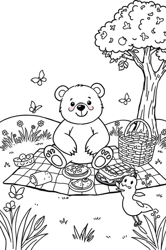 süßer Bärenpicknick Ausmalbild