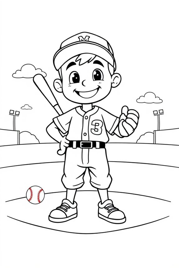 niedliches Cartoon-Baseball-Ausmalbild