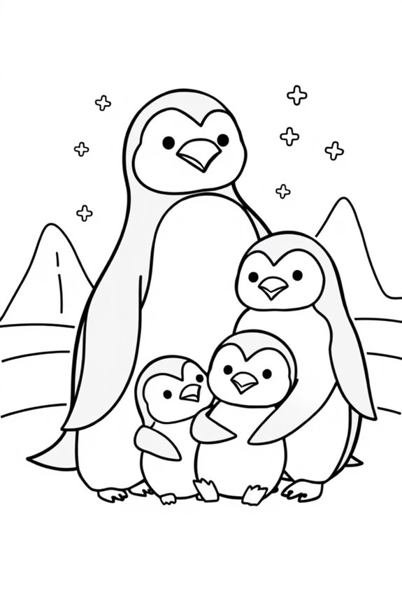 niedliche Pinguinfamilie zum Ausmalen