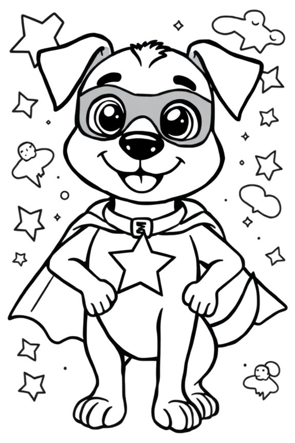 niedlicher Superhelden-Hund zum Ausmalen