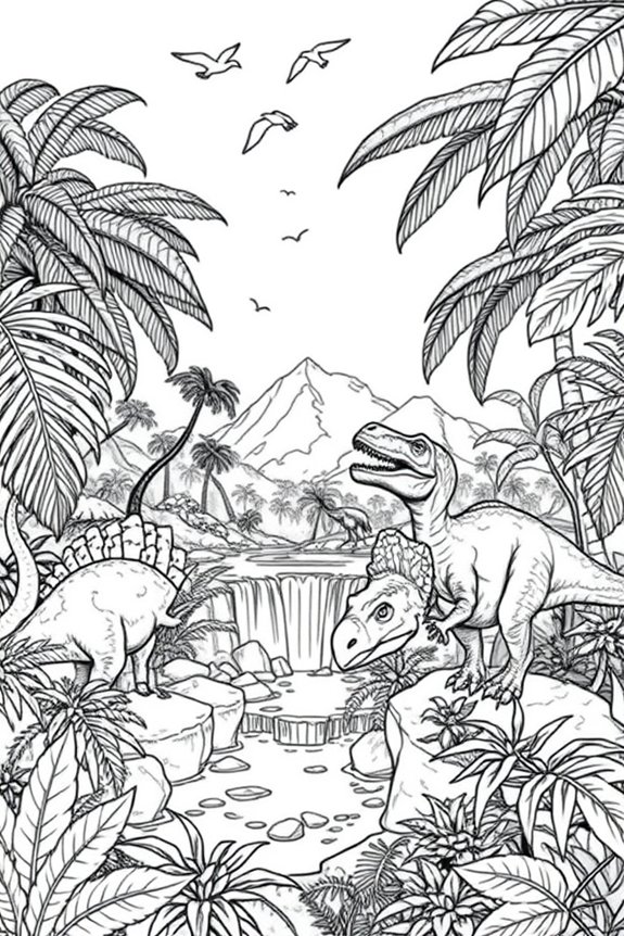 Dinosaurier-Dschungel-Ausmalbild