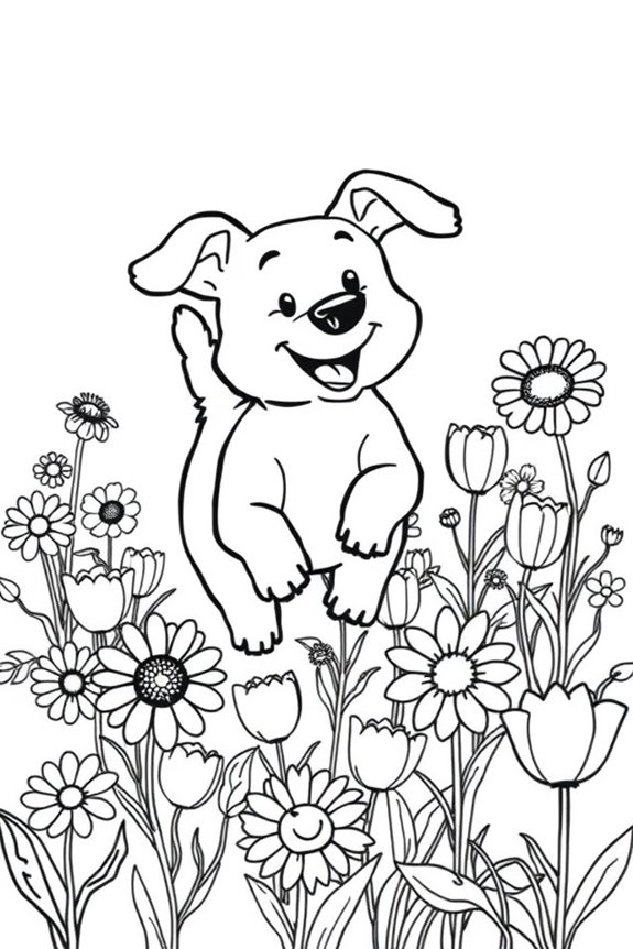 Hund im Blumenfeld