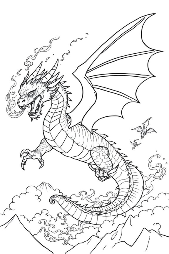Drache, der Feuer speit, Ausmalbild