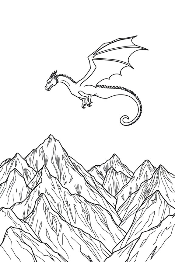 Drache fliegt über Berge