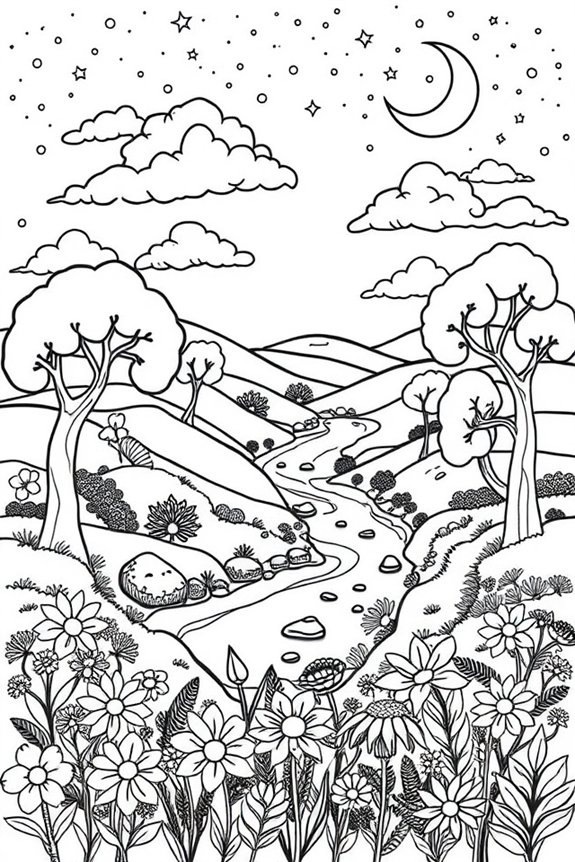 träumerische Landschaft Ausmalbild