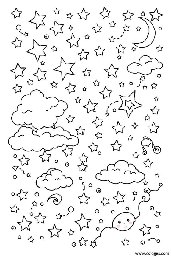 träumerischer sternenklarer Himmel Ausmalbild