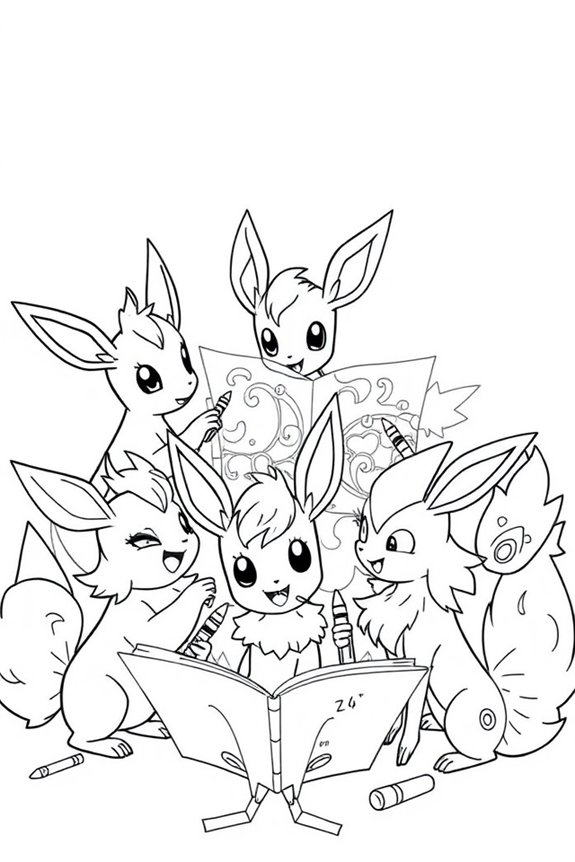 Eevee und Freunde Ausmalbild