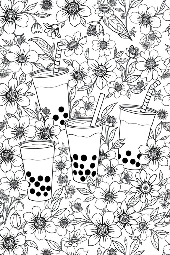 Blumige Boba Ausmalbild