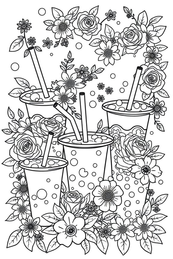 Blumiges Boba Ausmalbild
