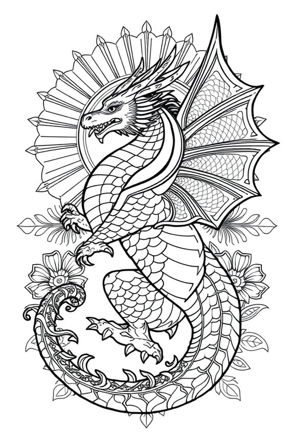 kostenlose Art-Déco-Drachen-Ausmalvorlage