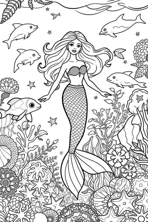 kostenlose Barbie Unterwasser-Malvorlage