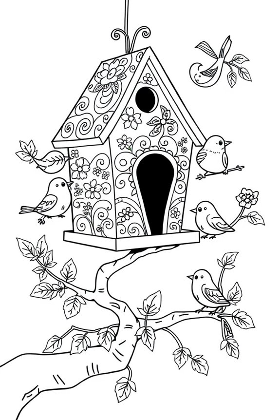kostenloses Vogelhaus-Ausmalbild