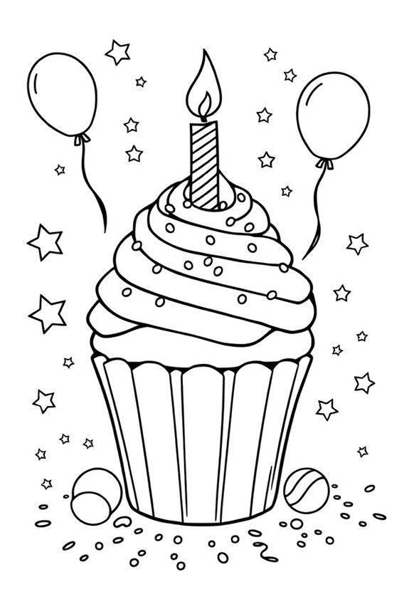 kostenloser Geburtstags-Cupcake zum Ausmalen