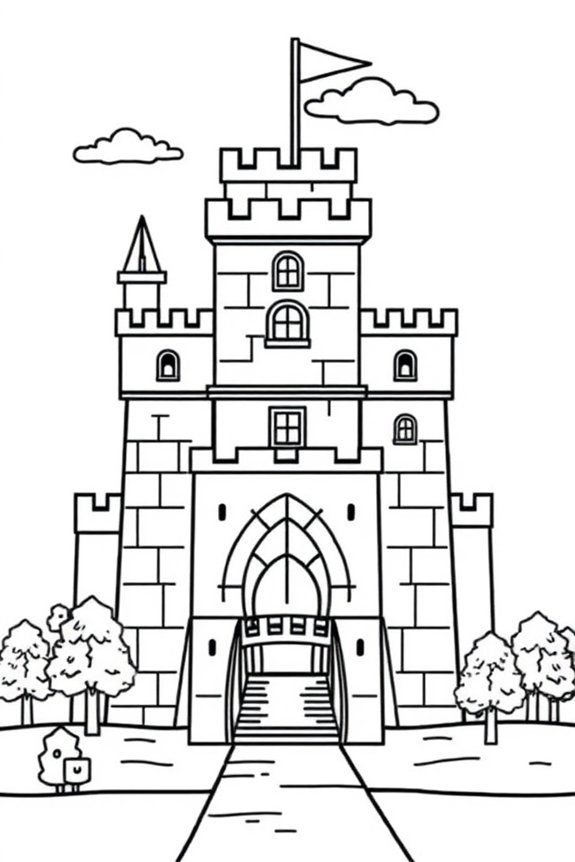 kostenlos blockiges Schloss Ausmalbild