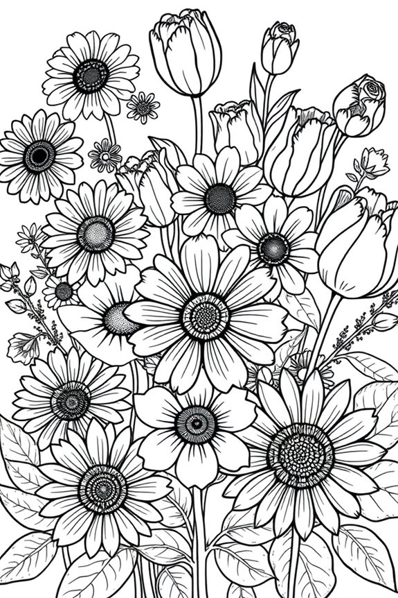 kostenlose Blumen-Ausmalvorlage