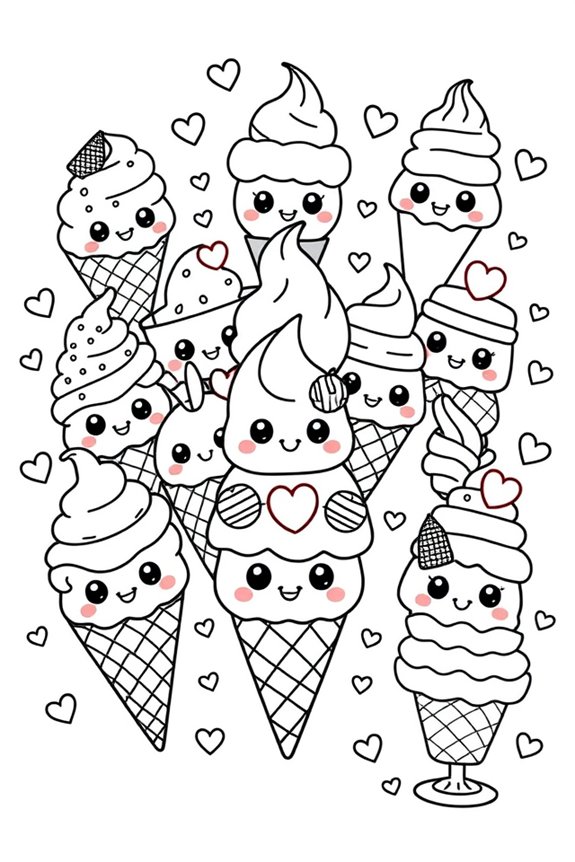 kostenlose kawaii Eiscreme Ausmalbilder