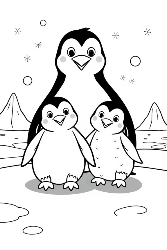 kostenlose Pinguinfamilie Ausmalbild