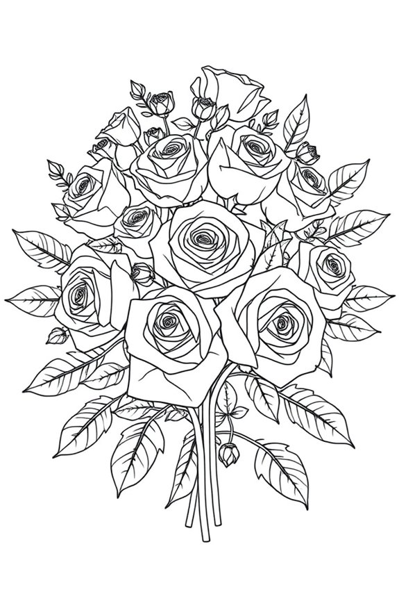kostenloser Rosenstrauß Ausmalbild