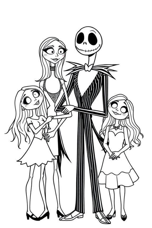 kostenlose Skellington-Familie zum Ausmalen