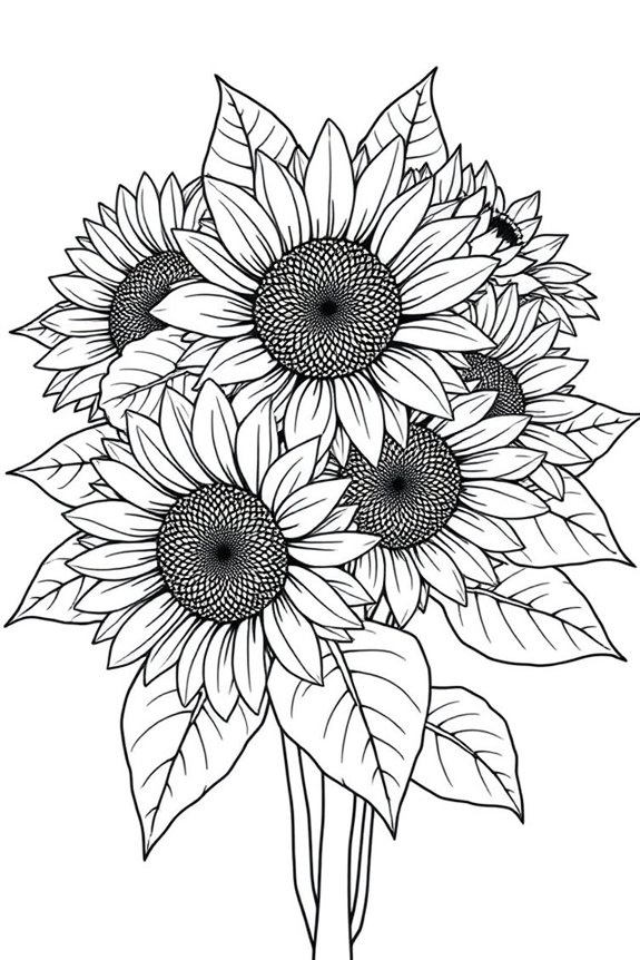 kostenloser Sonnenblumenstrauß Ausmalbild
