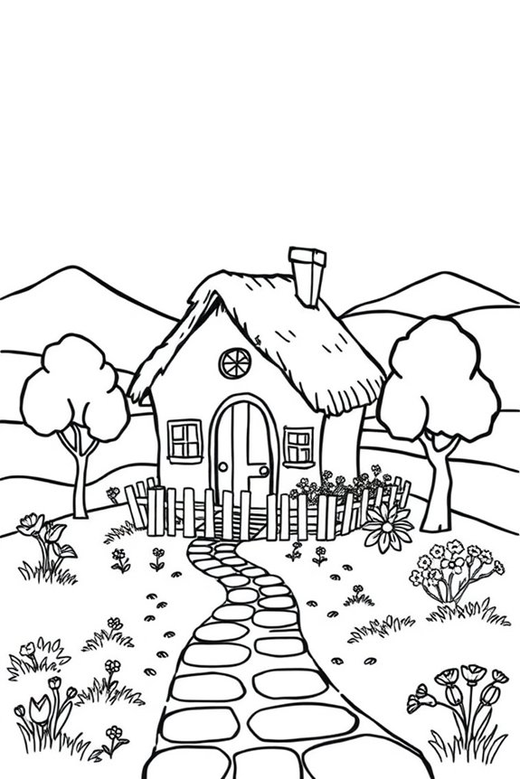 kostenlose Dorf-Szene Ausmalbild