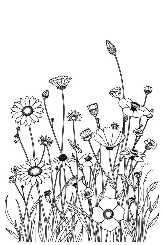 kostenlose Vorlage für Wildblumen-Ausmalbilder