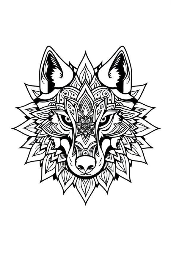 kostenloses Wolf Mandala Ausmalbild