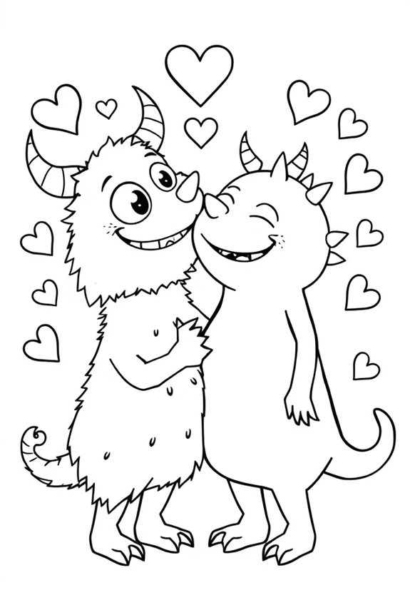 freundliches Monster Kuss Ausmalbild