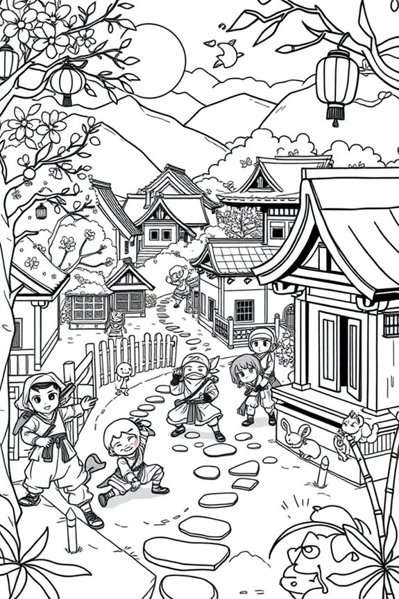 lustige Ninja Dorf Ausmalbild