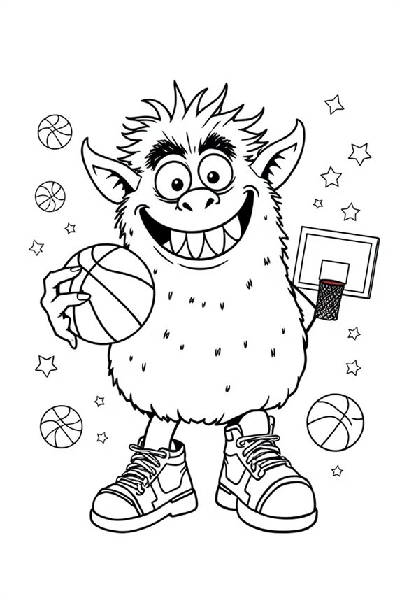 lustiges Basketball-Monster Ausmalbild