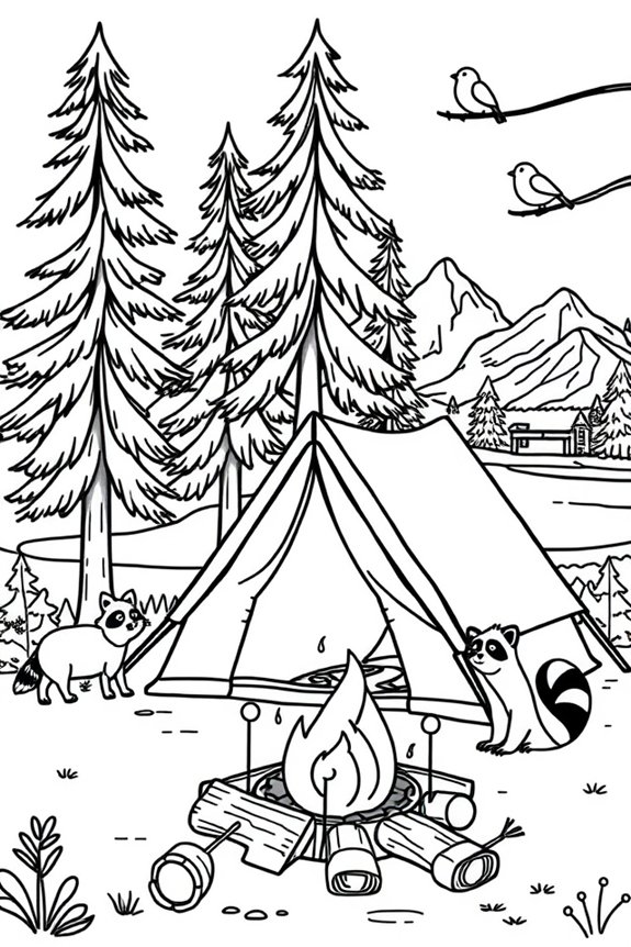 lustige Camping-Szene zum Ausmalen