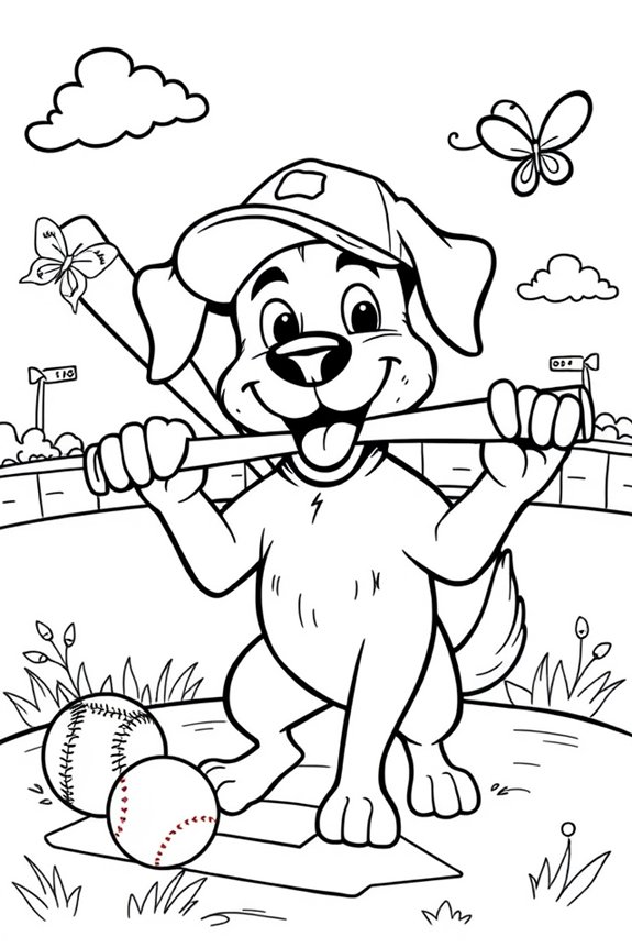 lustiger Hund Baseball Ausmalbild