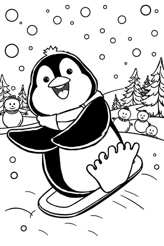 lustiges Winter-Pinguin-Ausmalbild