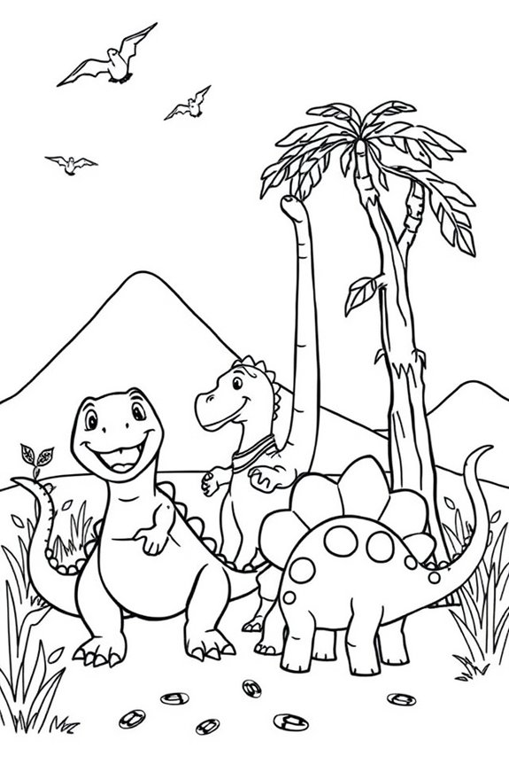 Fröhliche Dinosaurier-Malvorlage