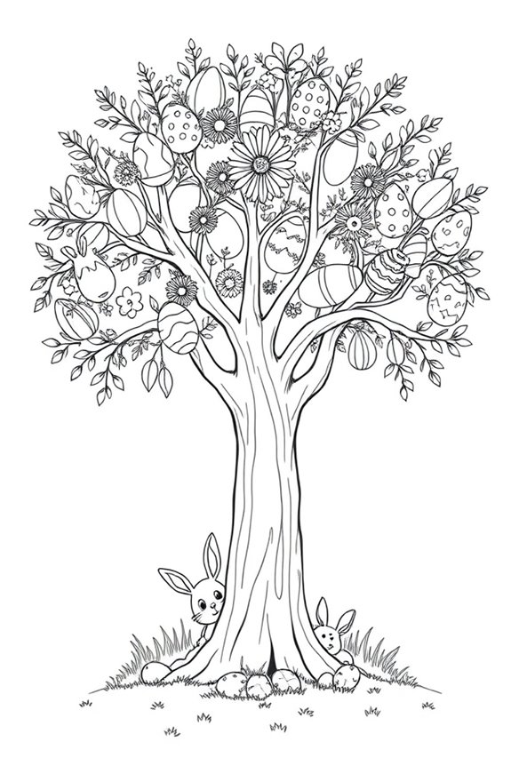 Frohe Ostern Baum Ausmalbild