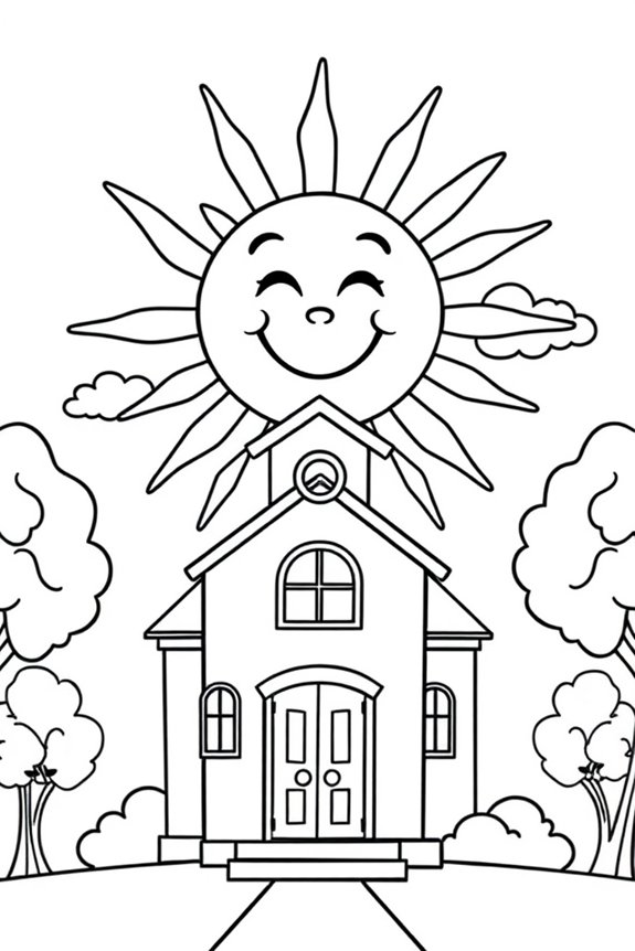 glückliche Sonne über der Schule