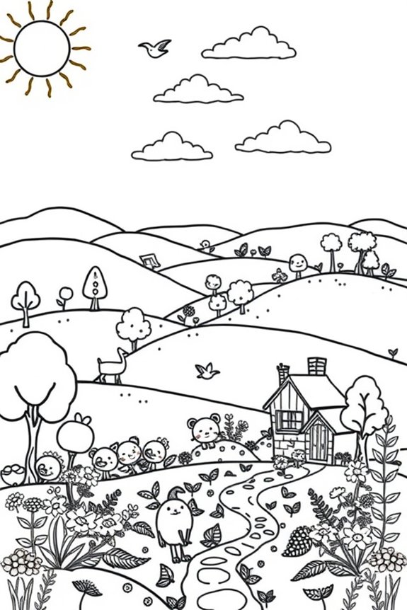 fröhliche saisonale Landschaft zum Ausmalen