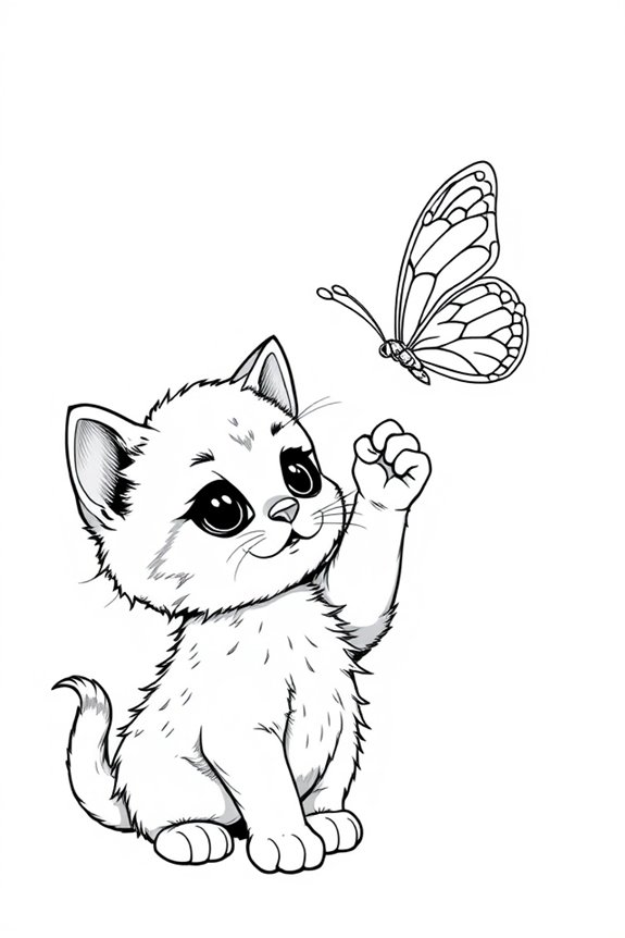 Kätzchen und Schmetterling Ausmalbild