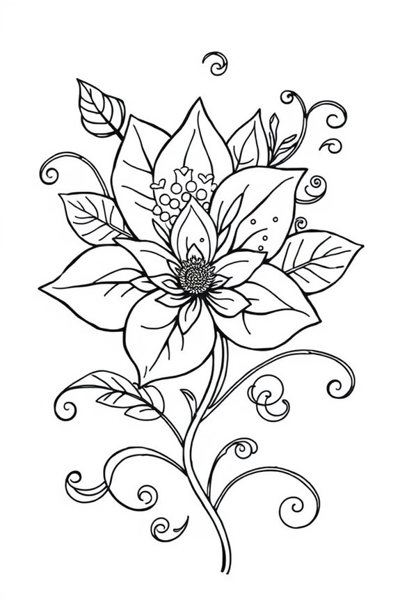 blattreiche Blumen-Ausmalbild